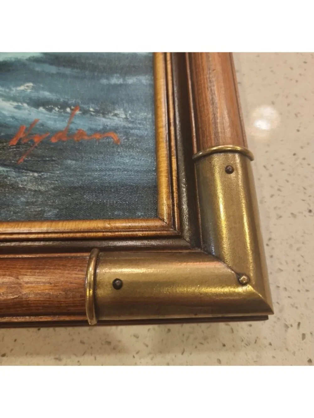 Vintag Framed Oil Painting Art Hydan Nautical Painting Seascape Ocean Ship 27x23